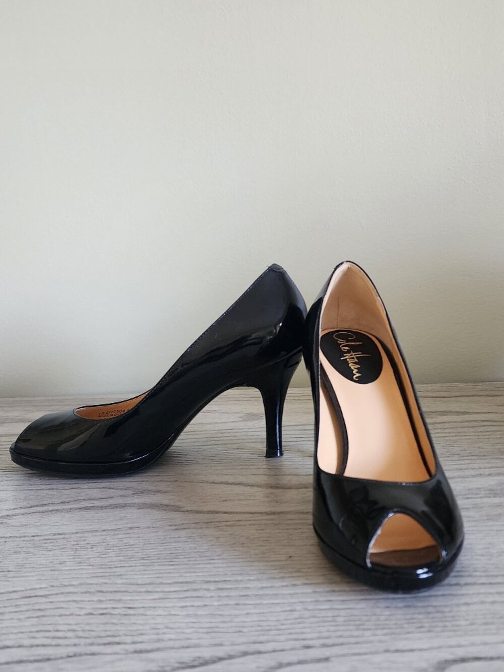 Cole Haan Carma OT Air Pump Black Patent Leather Peep Toe US 5.5